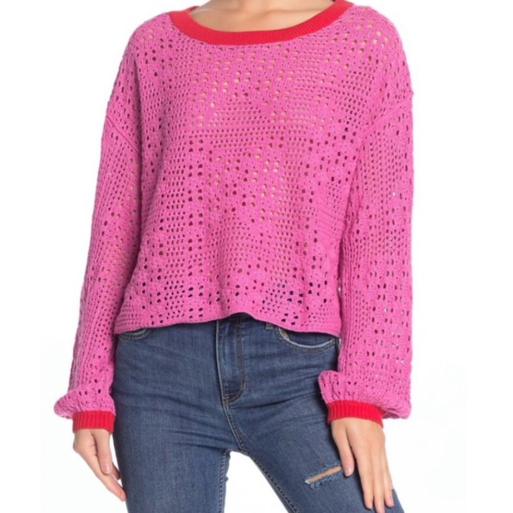 Free People Home Run Crochet Cropped Sweater
